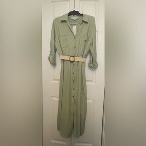 NWT Emma & Michele Shirt Dress M Sage Green